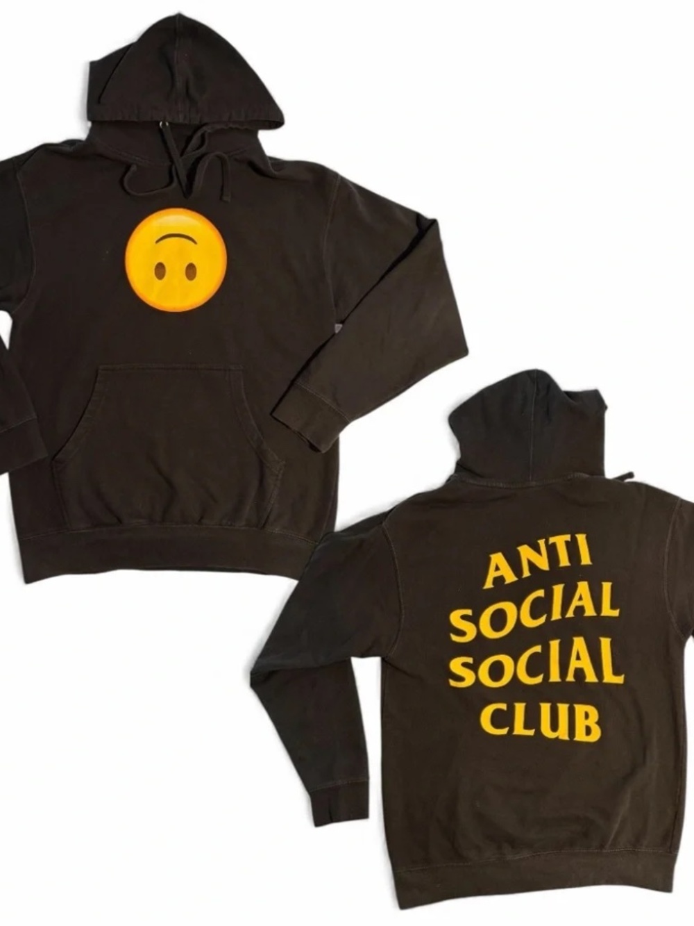 Anti Social Social Club ASSC 'HMU' Smiley Face Yellow on Black Hoodie Sweatshirt